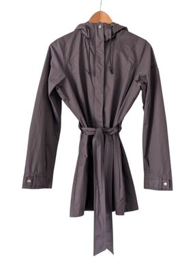 Columbia Pardon My Trench Rain Jacket Shale Grey Purple Belted Hooded Small